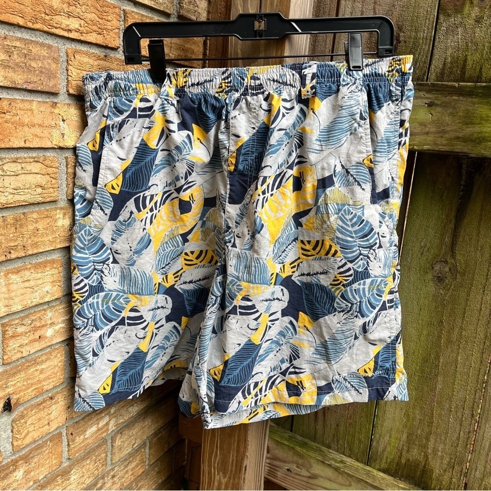 Columbia PFG Leaf Patterned Swim Shorts - Blue, Yellow, Gray